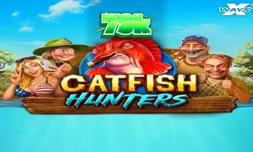Tampilan layar permainan slot Catfish Hunters dengan tema rawa dan simbol memancing